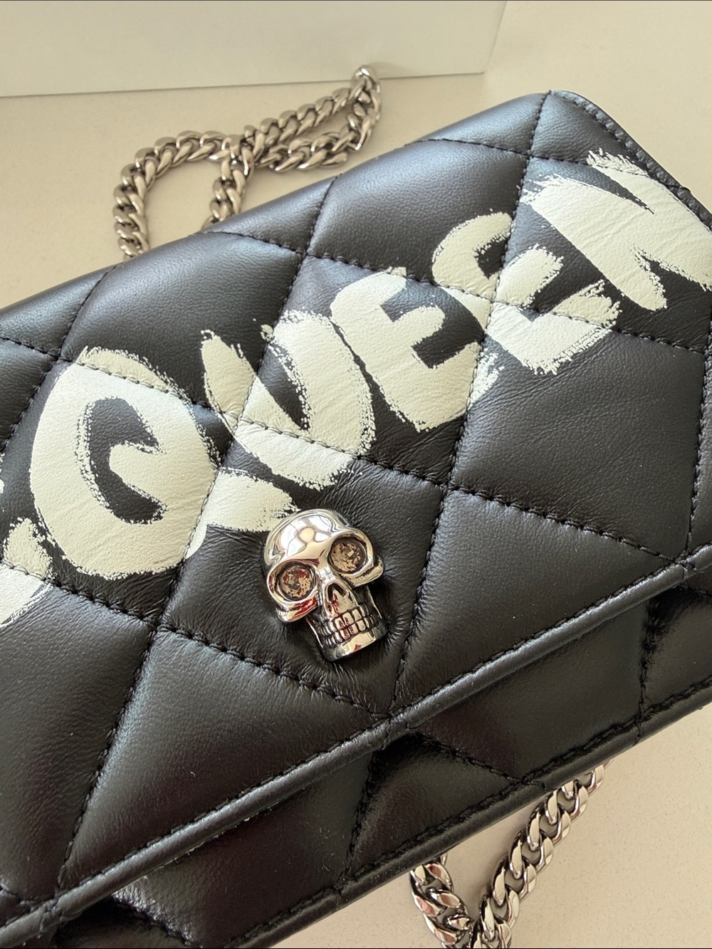 Authentic McQueen Black Quilted Italian Leather Graffiti PRISTINE condition. - Picture 4 of 6